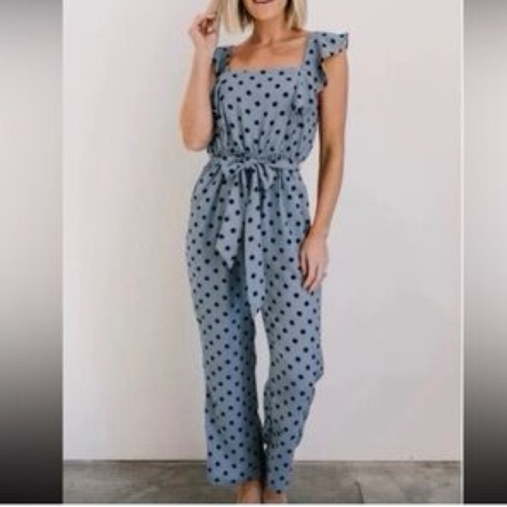 Hayden Los Angeles Scotlynn Polka Dot Jumpsuit Slate Blue - Picture 2 of 5